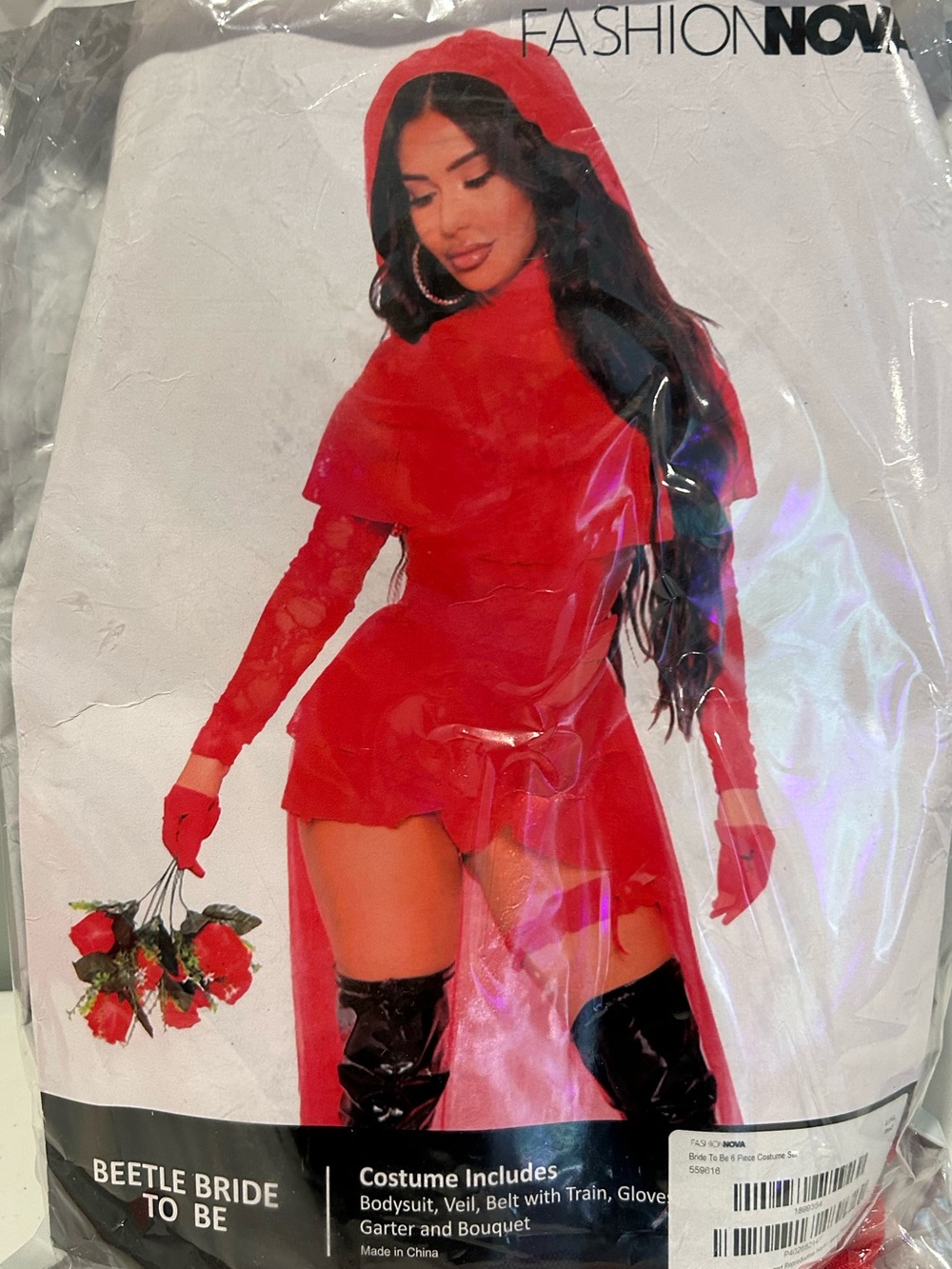 Fashion Nova Red Bride to Be Beetle Bride Halloween Costume L/XL